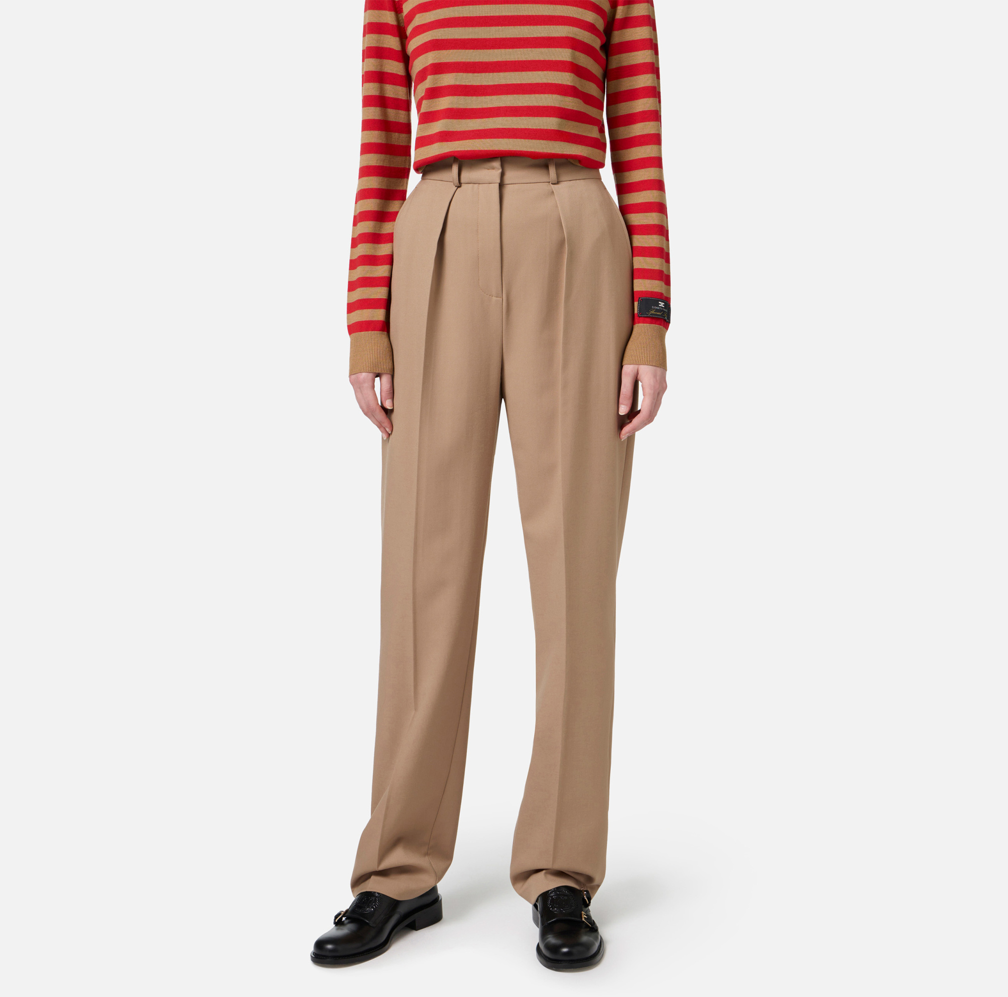 Elisabetta Franchi Wool Pleated Casual Pants In Brown