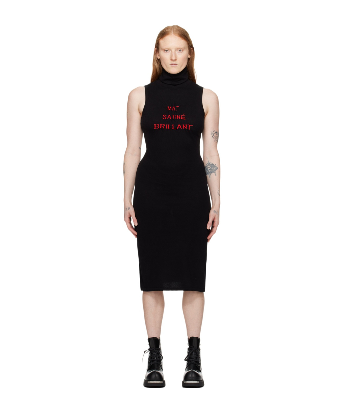 Shop Mm6 Maison Margiela High Neck Sleeveless Dress In Black
