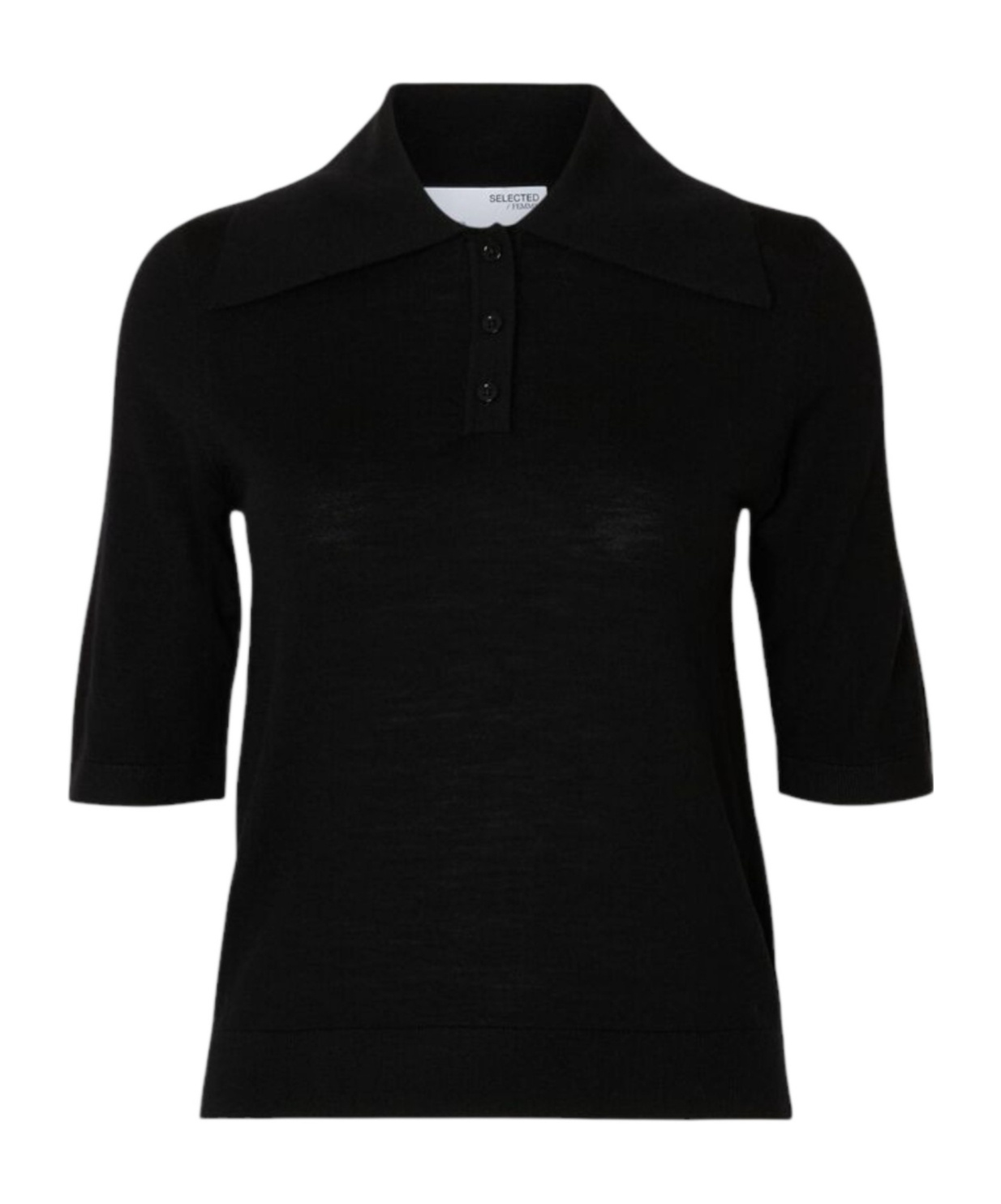Selected Knitted Polo Shirt In Black