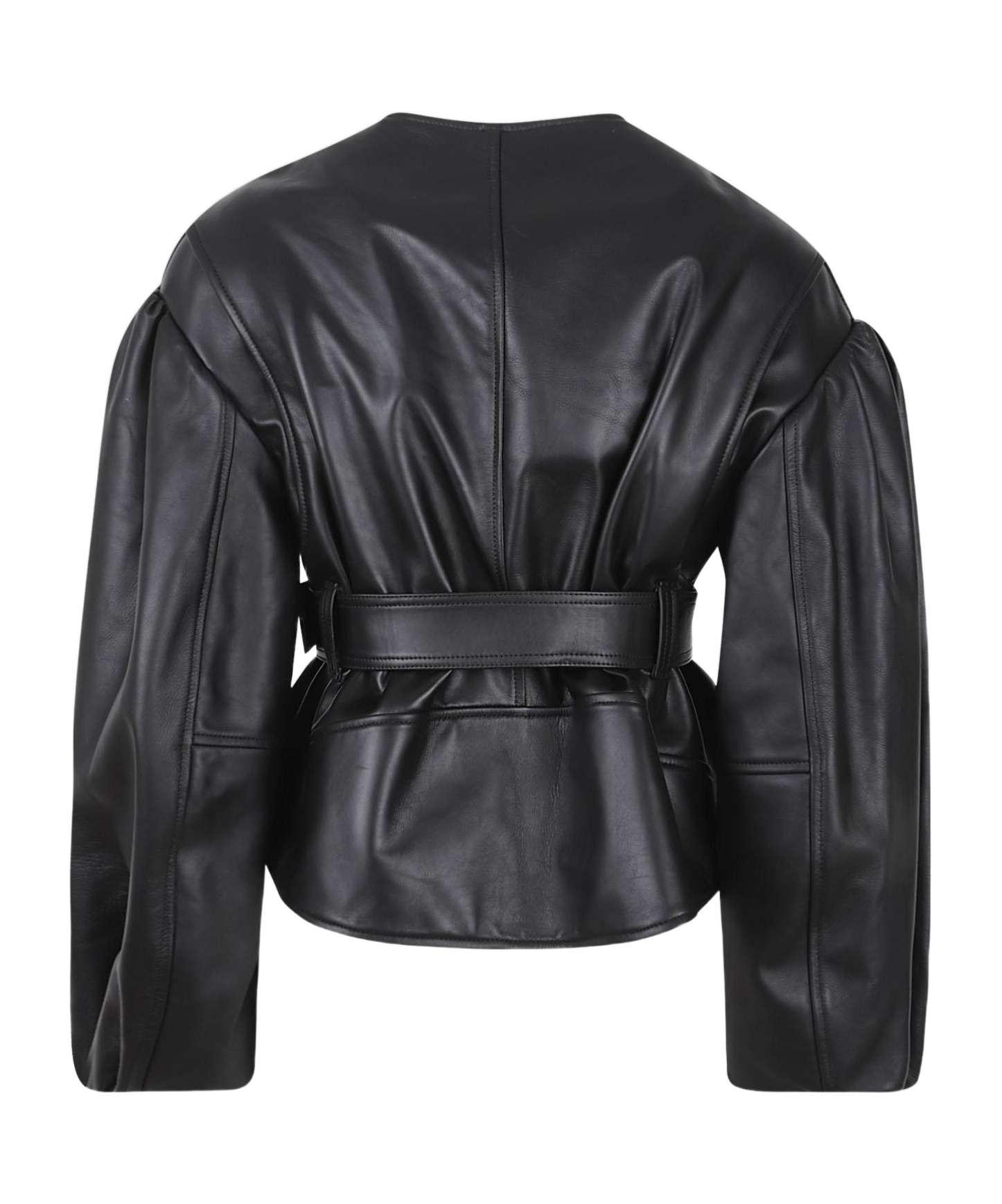 Simone Rocha Cropped Sculpted Belt Detail Biker Jacket In Black