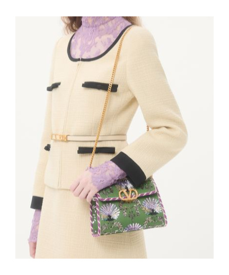 Valentino Borsa A Mano Mini Garavani Vsling Ricamata Con Logo Gioiello In Green