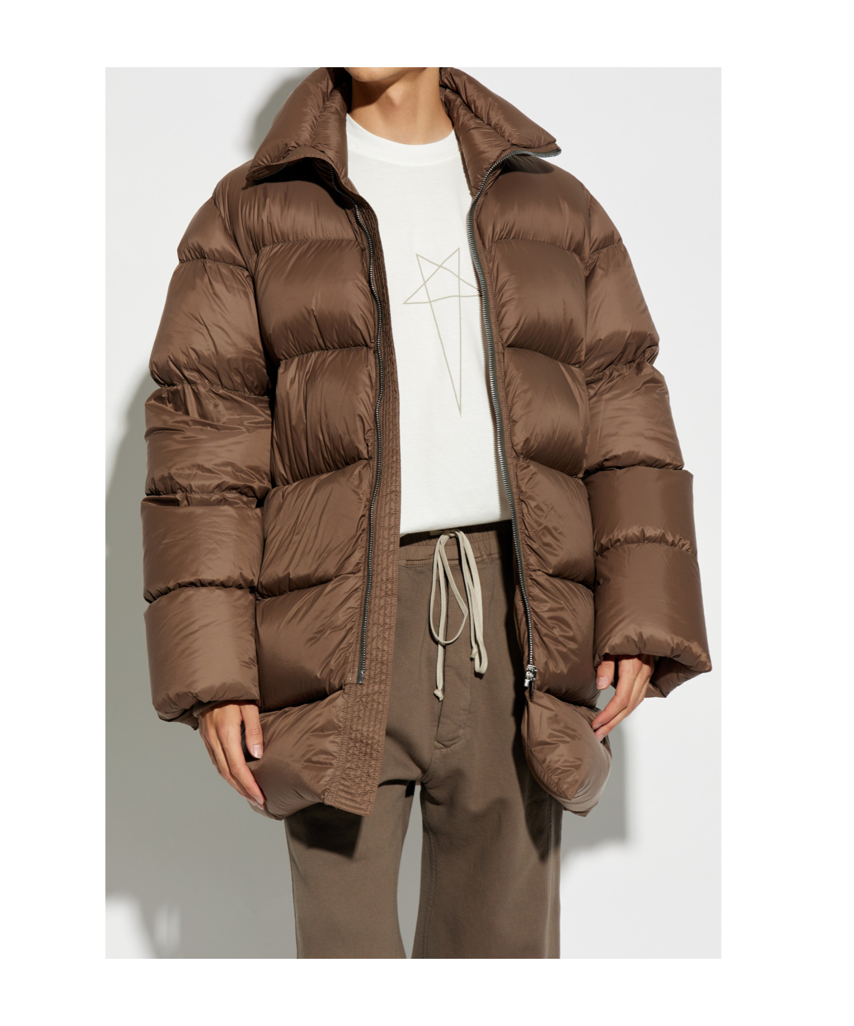 Rick Owens Mens Fawn Porterville Turtle Longline Regular-fit Shell-down Coat In Brown