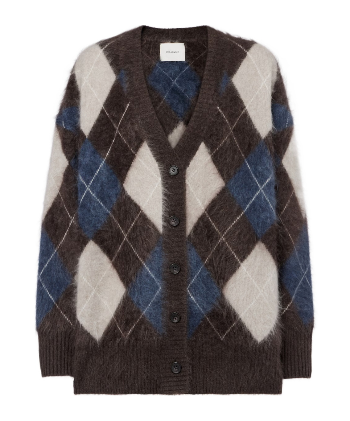 Lisa Yang Elaria Argyle Cashmere Cardigan In Black