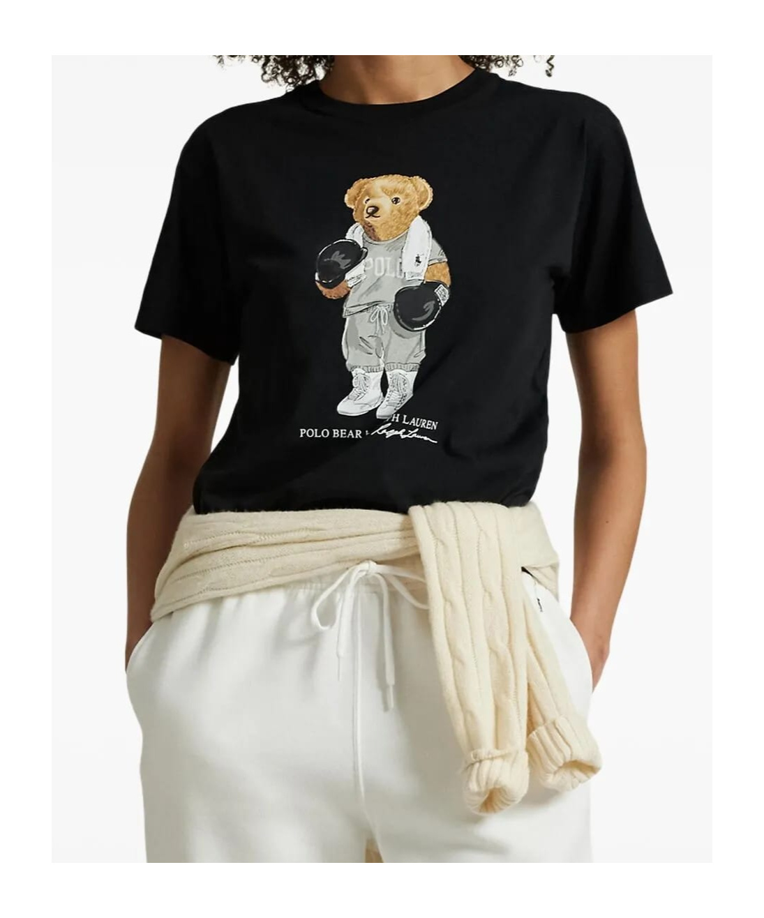 Polo Ralph Lauren Womens Polo Black Bear-print Short-sleeves Cotton-jersey T-shirt