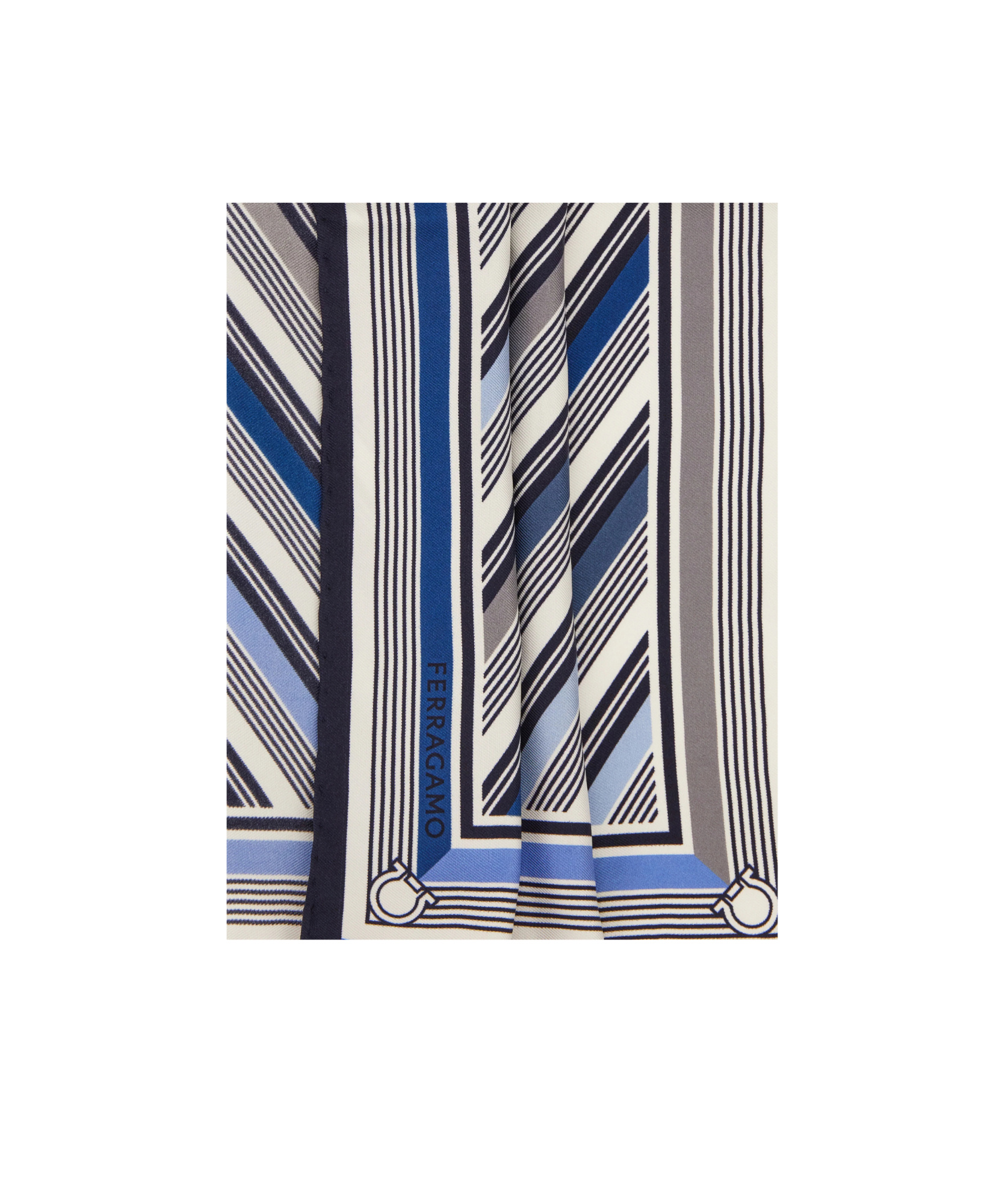 Ferragamo Striped Silk Pocket Square In Blue