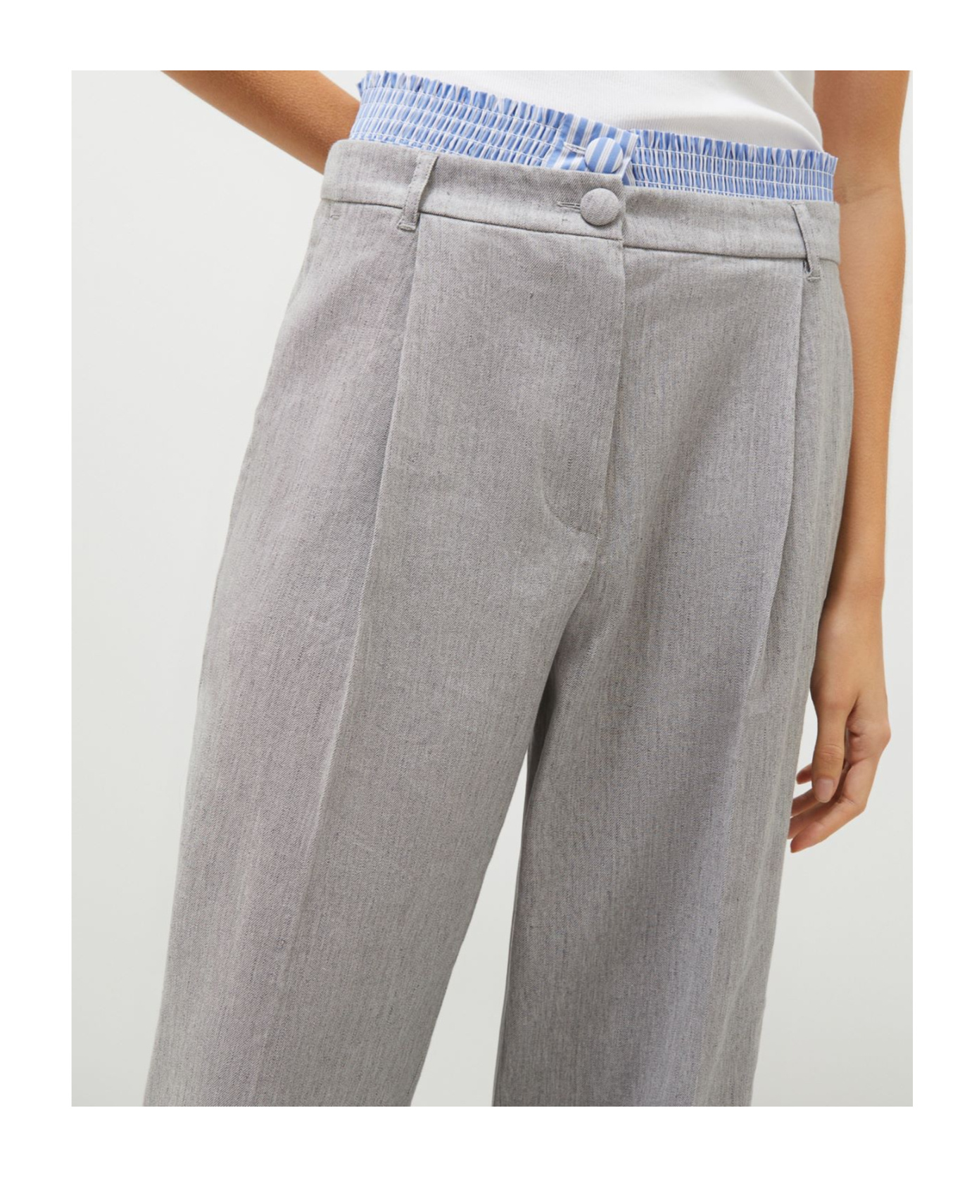 Marella Stretch Linen-blend Trousers In Gray