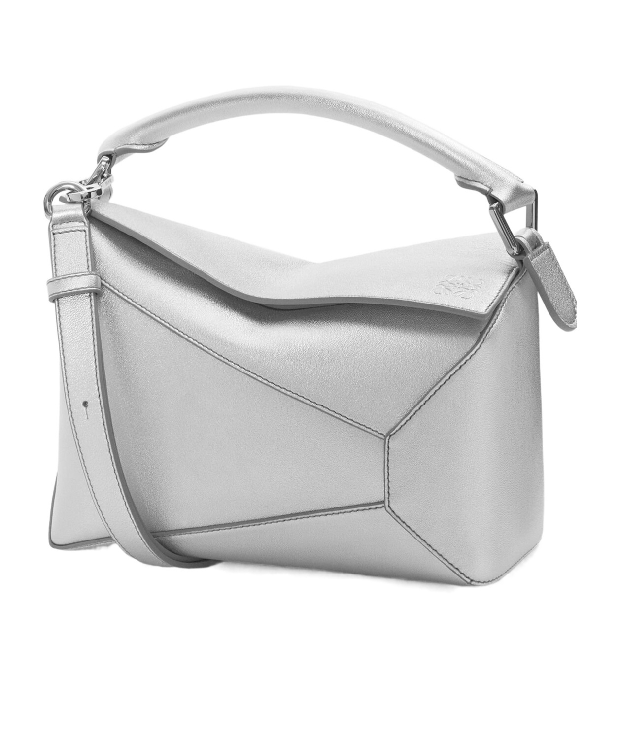 Loewe Mini Puzzle Leather Shoulder Bag In Gray