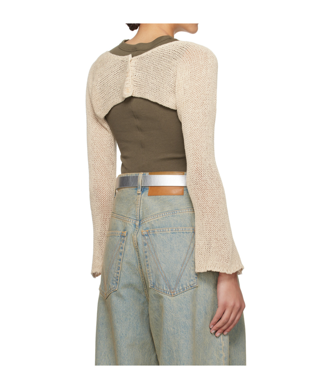 Open Yy Long-sleeved Knitted Top In Neutral