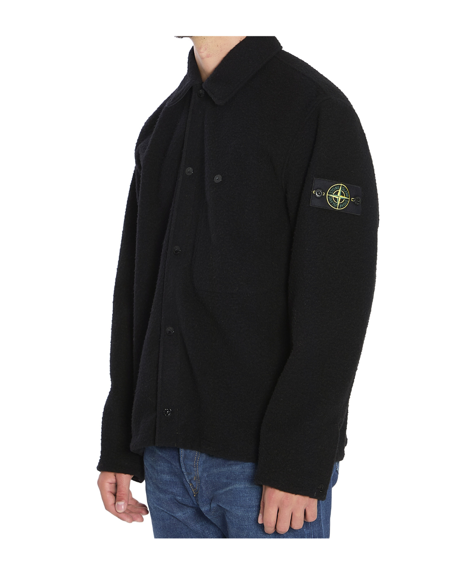 Stone Island Overshirt In Wool Blend In Black