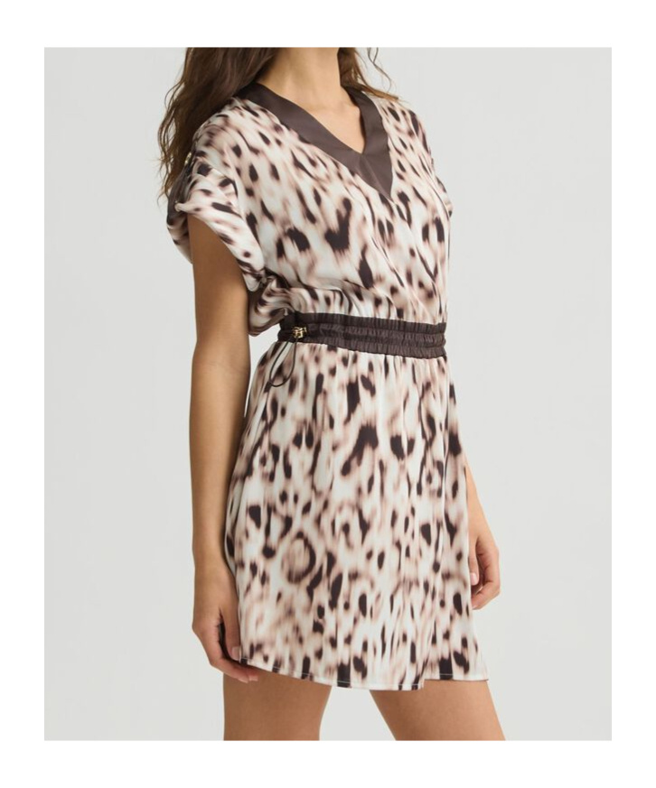 Liu •jo Animal Print V-neck Mini Dress In Animal Print