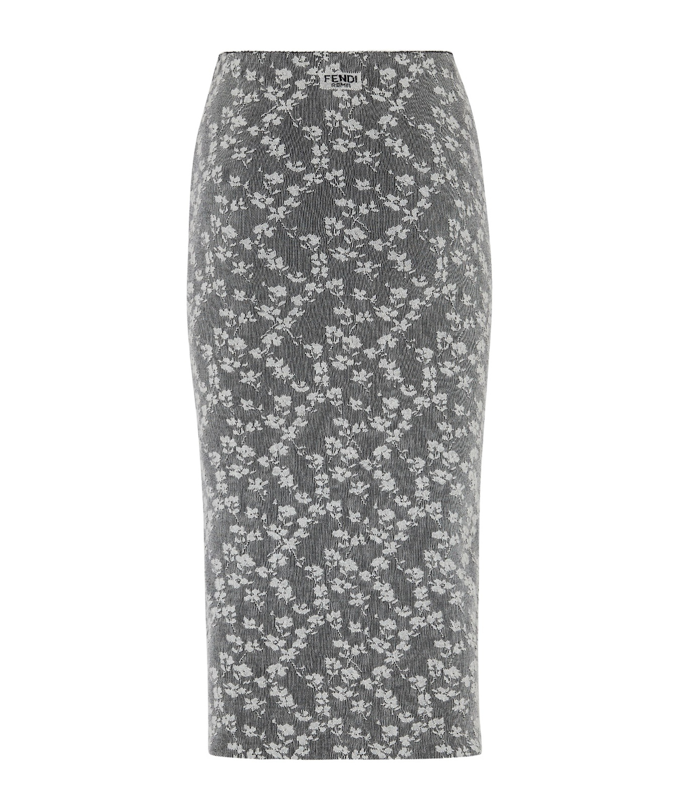 Fendi High-waisted Knit Knee-length Skirt With All-over Pattern In Black