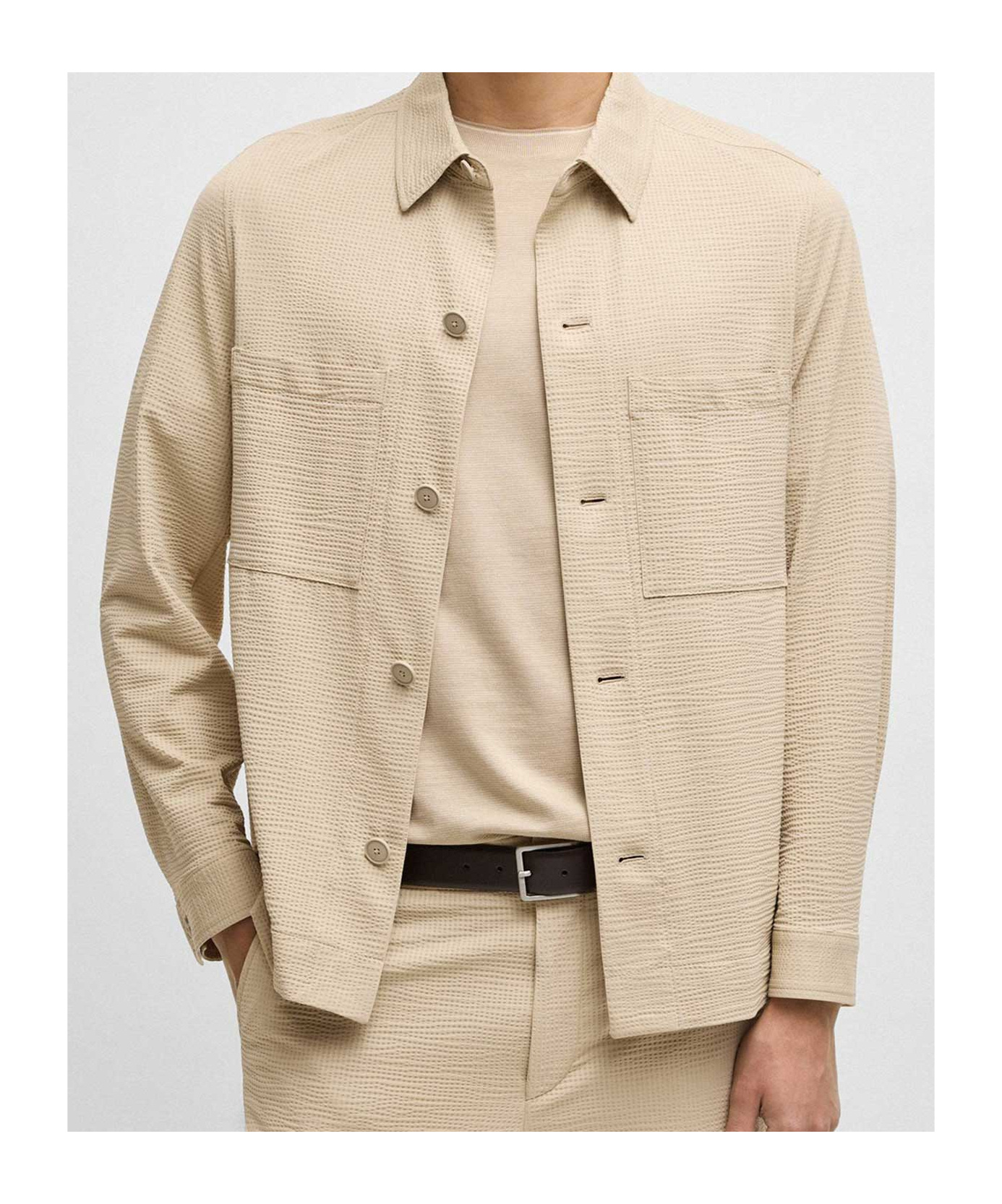 Hugo Boss Textured Fabric Button-up Shirt In Nude