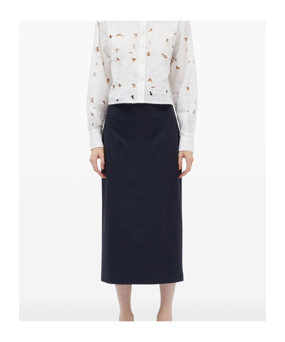 Msgm Logo Waistband Wool Skirt In Blue