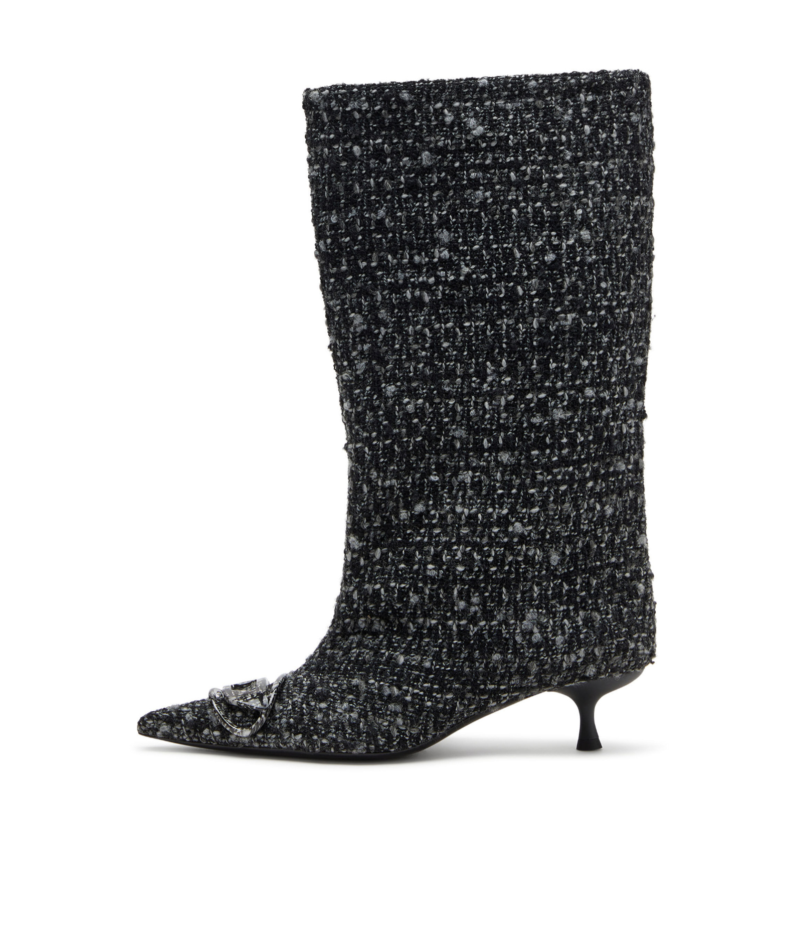 Diesel Tweed Boots With Kitten Heel And Buckle In Black