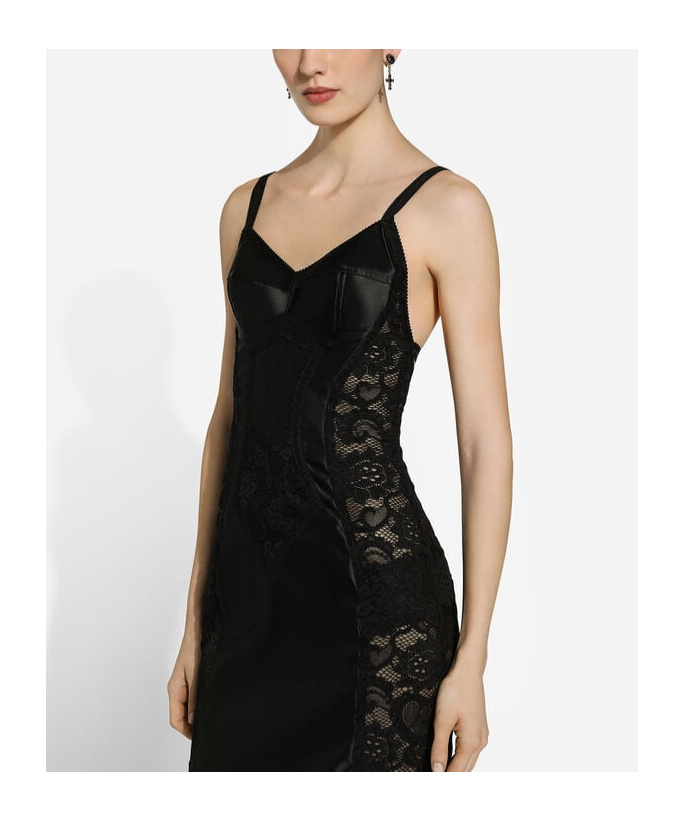 Dolce & Gabbana Satin And Lace Calf-length Corset Dress In Black