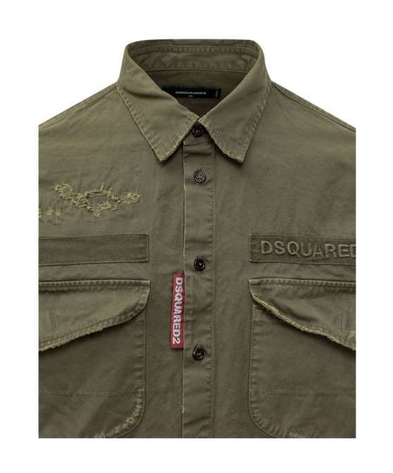 Dsquared2 Man Shirt Military Green Size 42 Cotton In Burgundy