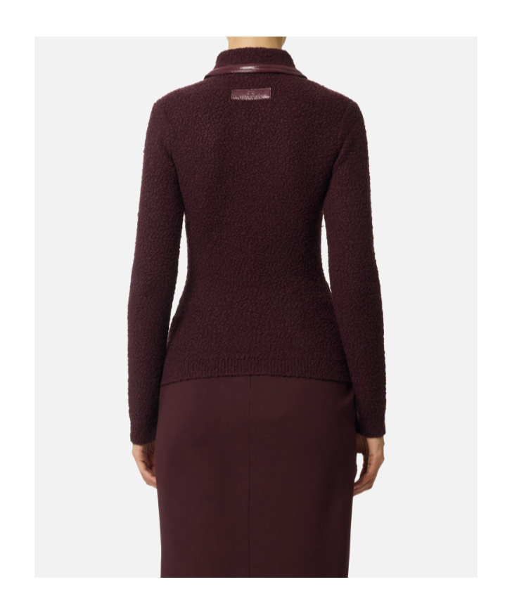Elisabetta Franchi Boucle Knit Polo Shirt With Vinyl Details In Burgundy