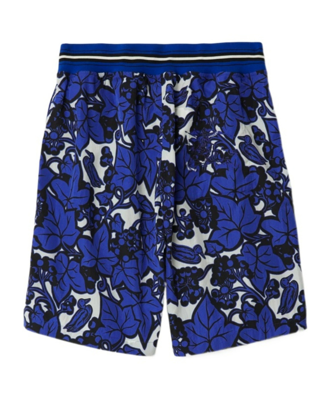 Burberry Ekd-appliqué Leaf-print Shorts In Blue