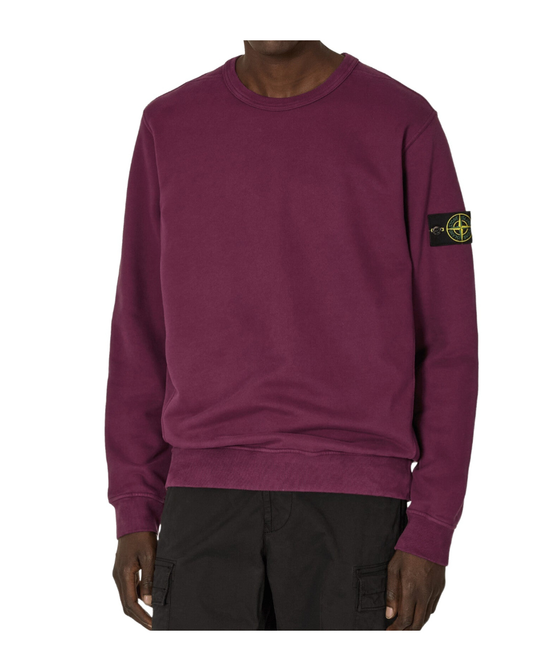 Stone Island Men Burgundy Brushed Organic Cotton Crewneck Sweatshirt In Red