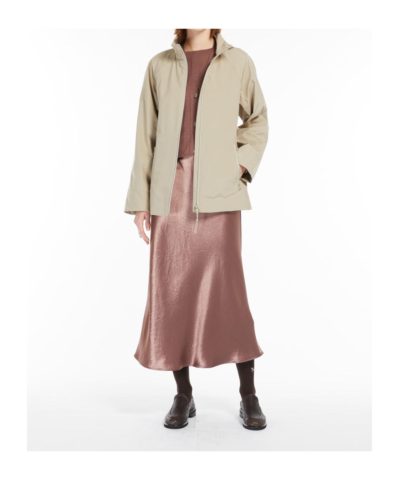 Max Mara Alessio Satin Midi Skirt In Brown