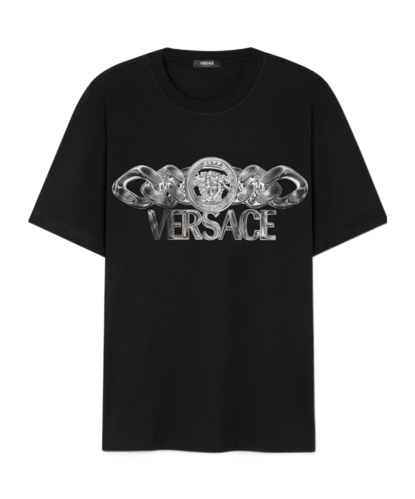 Versace Black T-shirt With Medusa Head Logo Print On The Front In Cotton Man In Black