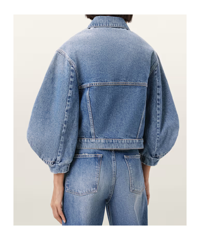 Allsaints Womens Mid Indigo Luca Cropped Denim Jacket In Blue