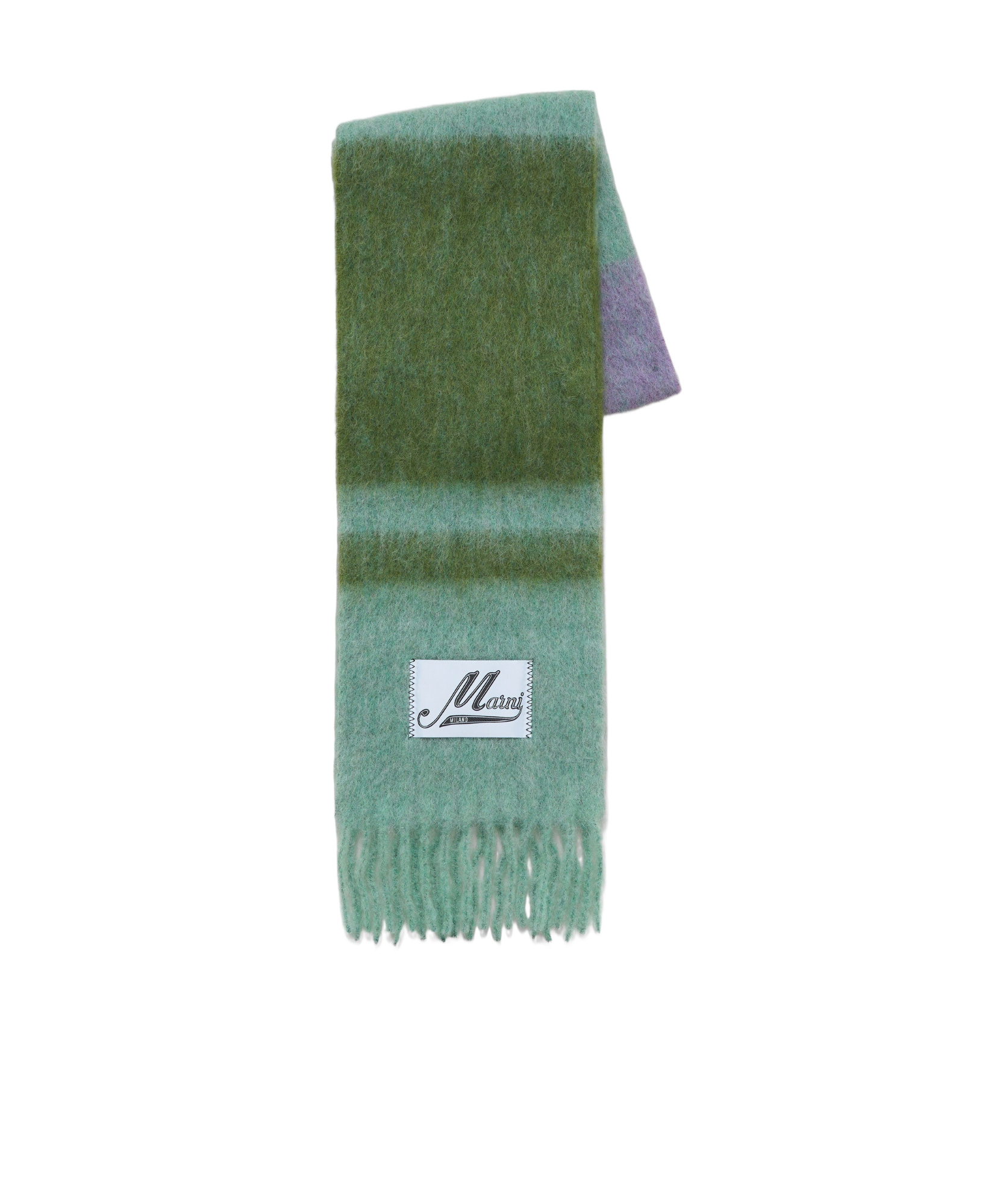 Marni Fringed Brushed-knit Scarf In Green