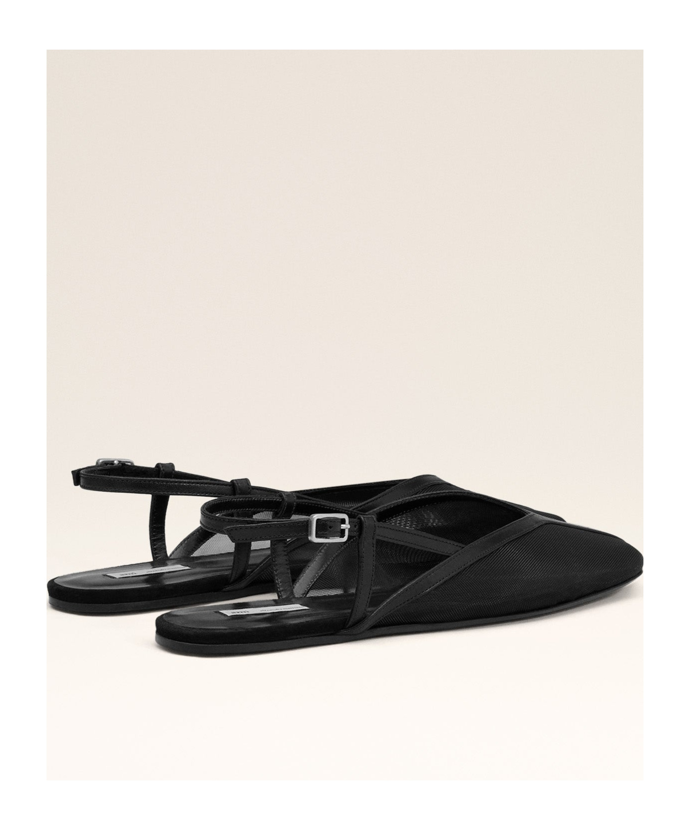 Ami Alexandre Mattiussi Mesh Square Toe Strappy Flat Sole Sandals In Black