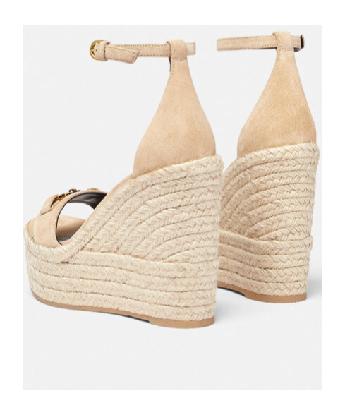 Versace Beige Wedges With Adjustable Buckle Closure And Medusa Plaque On The Front In Leather Woman In Nude