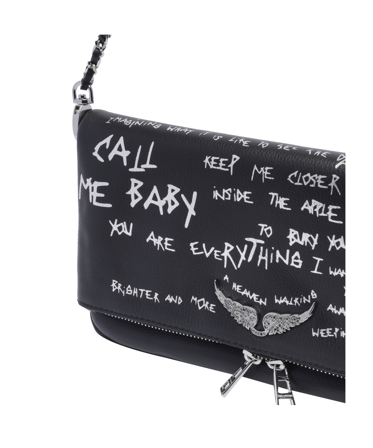 Shop Zadig & Voltaire Zadig Voltaire Graffiti Printed Fold-over Shoulder Bag In Black