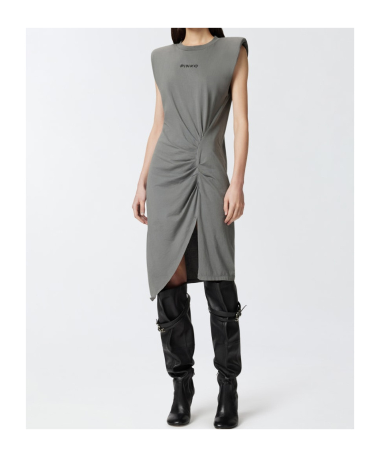 Pinko Knitted Midi Dress With Padded Shoulders In Gray