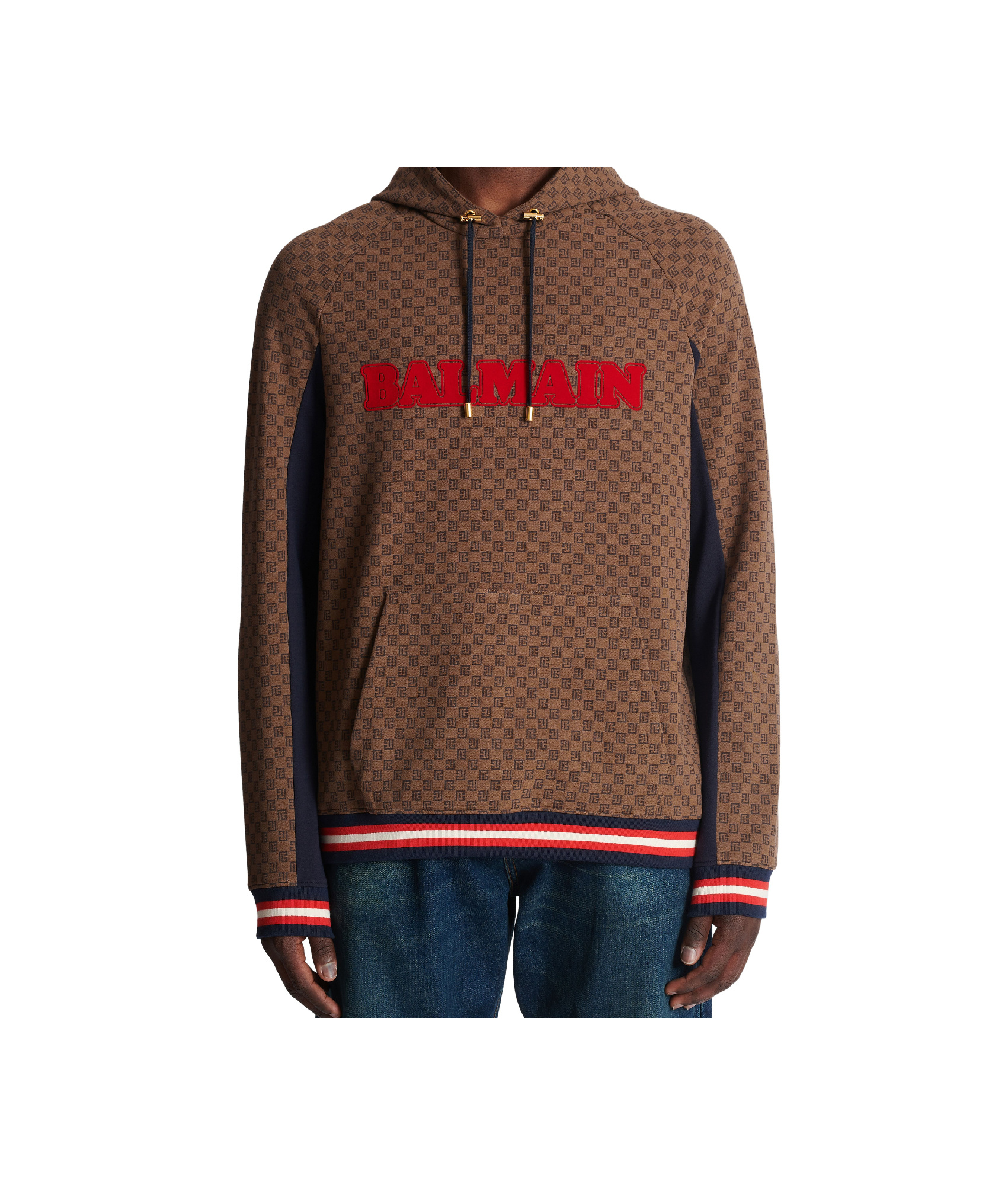 Balmain Retro Monogram Logo Cotton Hoodie In Green
