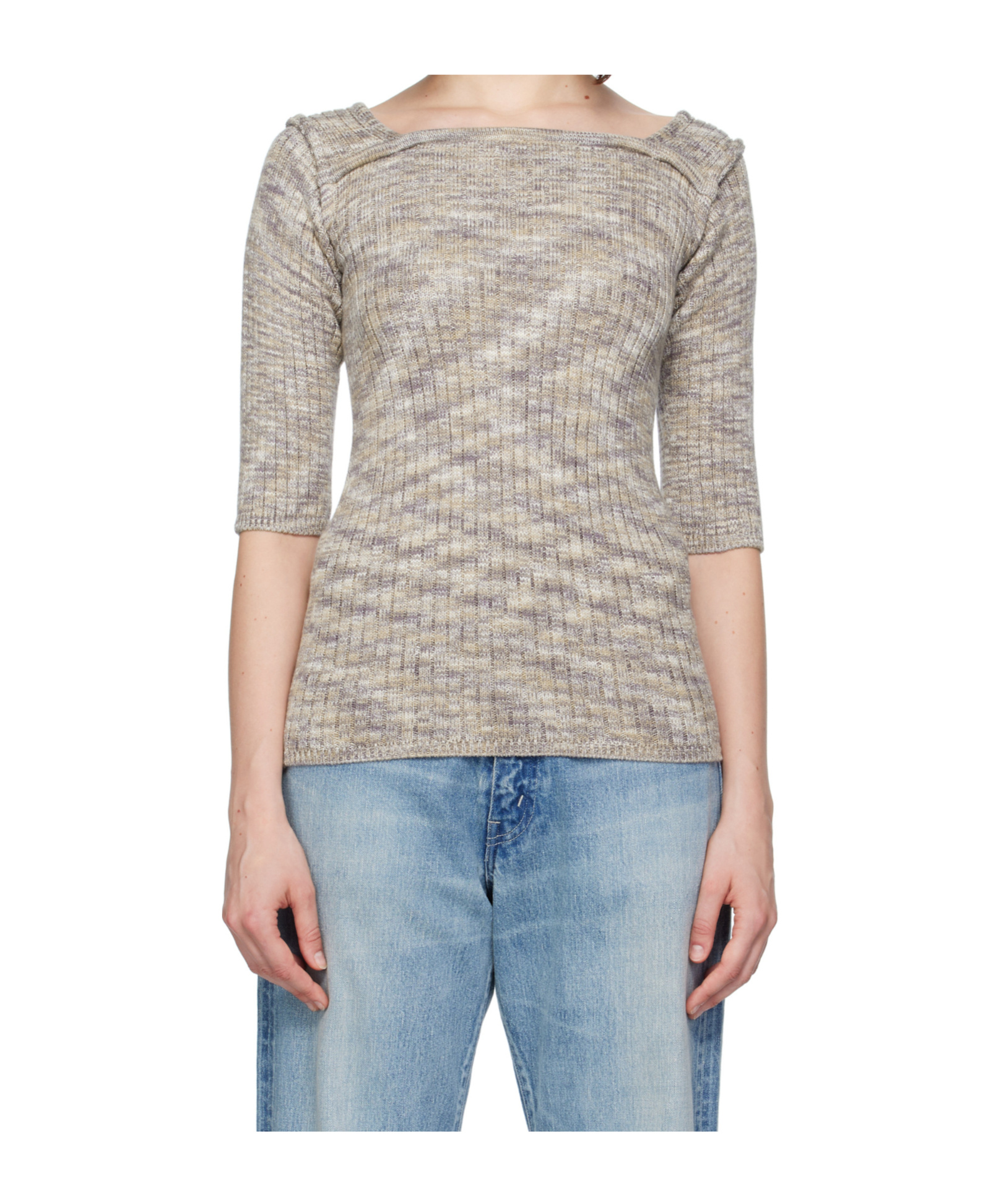 Baserange Three-quarter Sleeve Sweater In Brown
