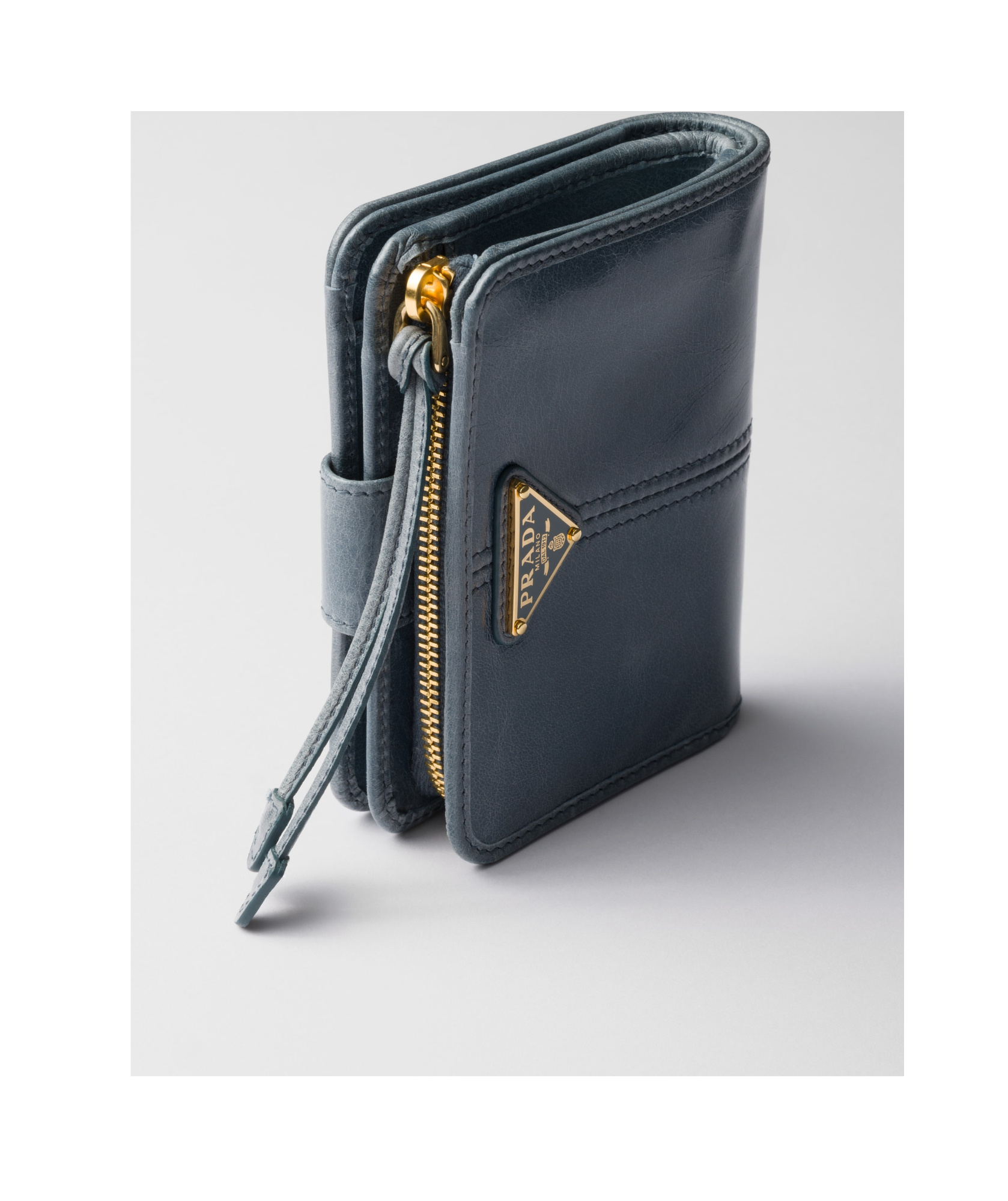 Prada Small Leather Wallet In Pilot Blue