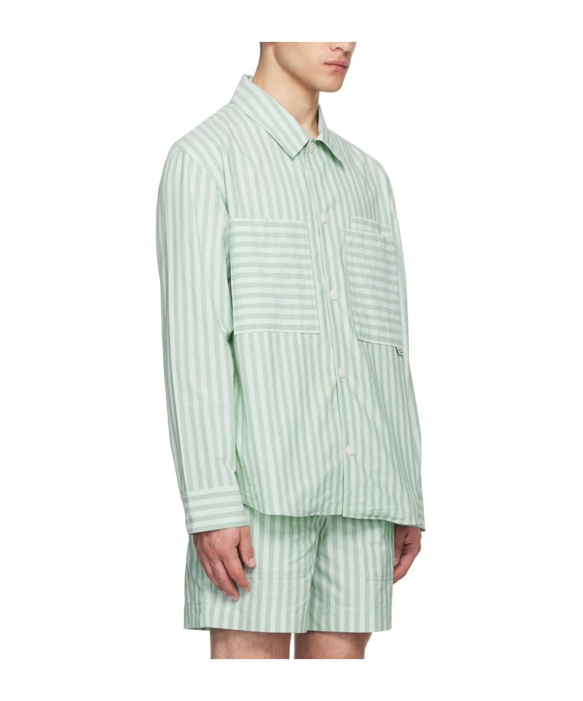 Maison Kitsuné Green Striped Shirt In White