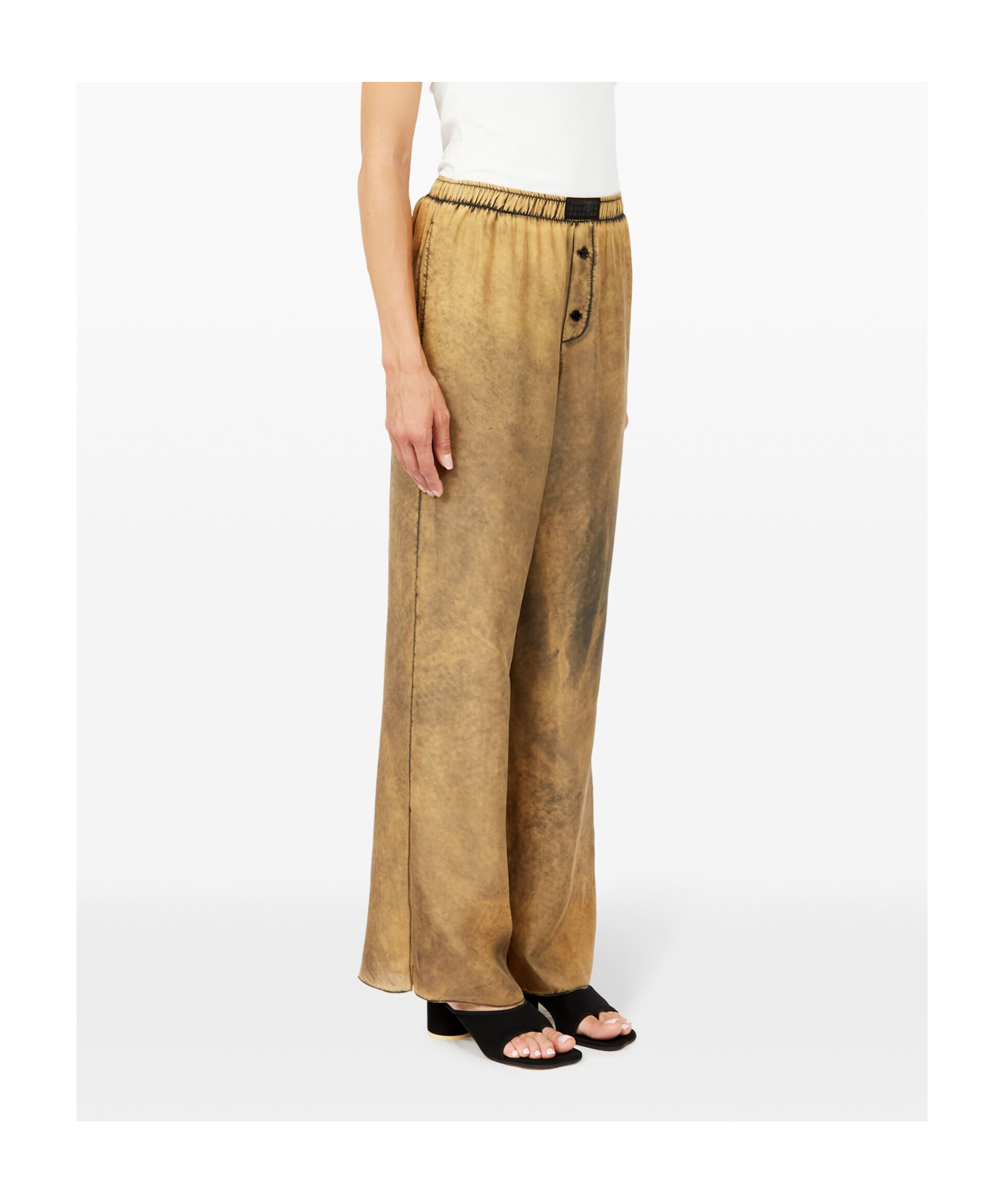 Shop Mm6 Maison Margiela Distressed-finish Flared Trousers In Nude