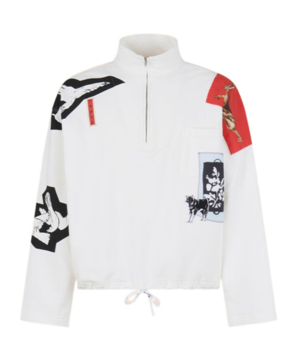 Marni Mixed Media Zipper Collar Sweatshirt In Neutral