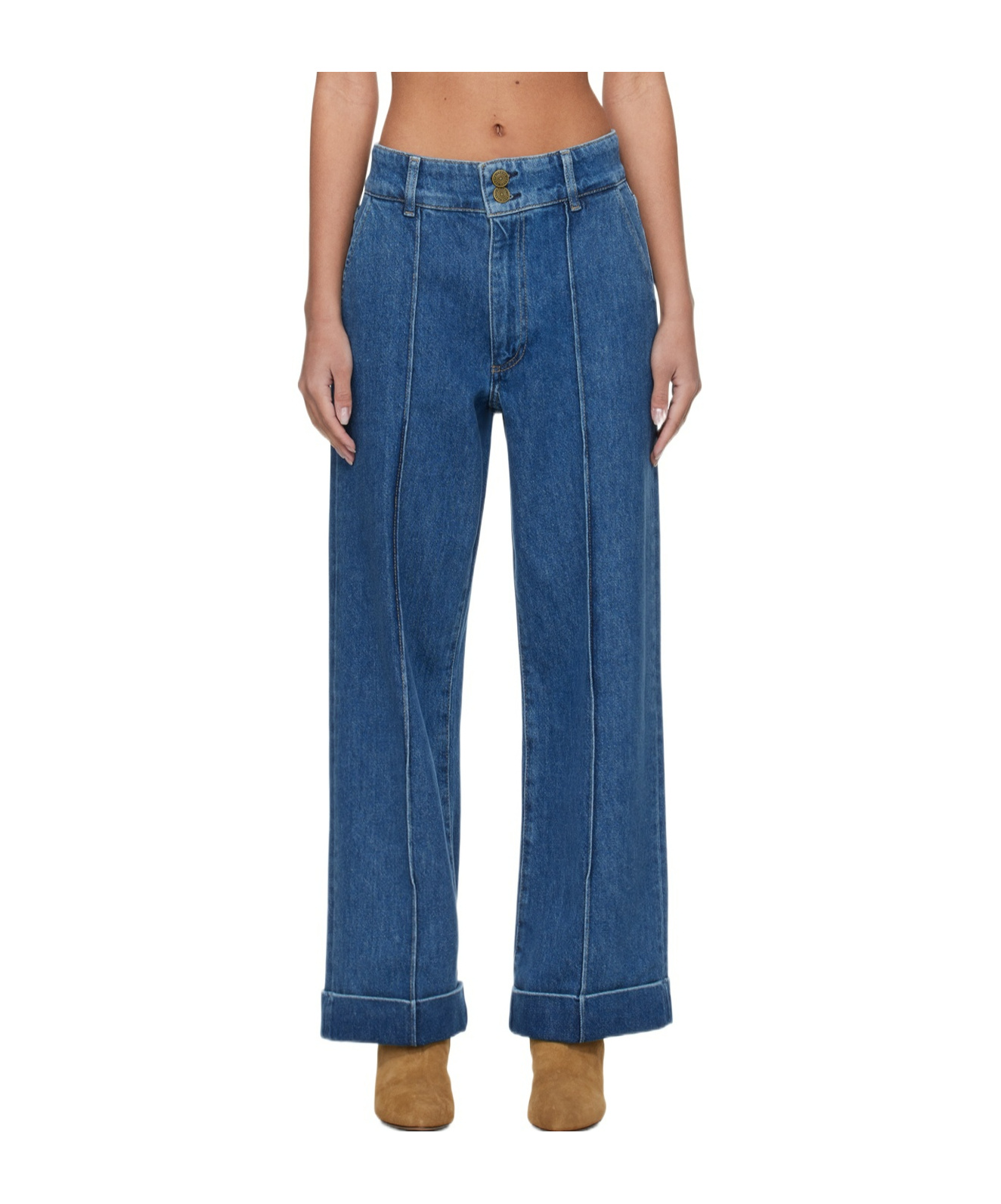 Frame Denim 70s Cuffed Lago Di Como Straight Jean In Blue