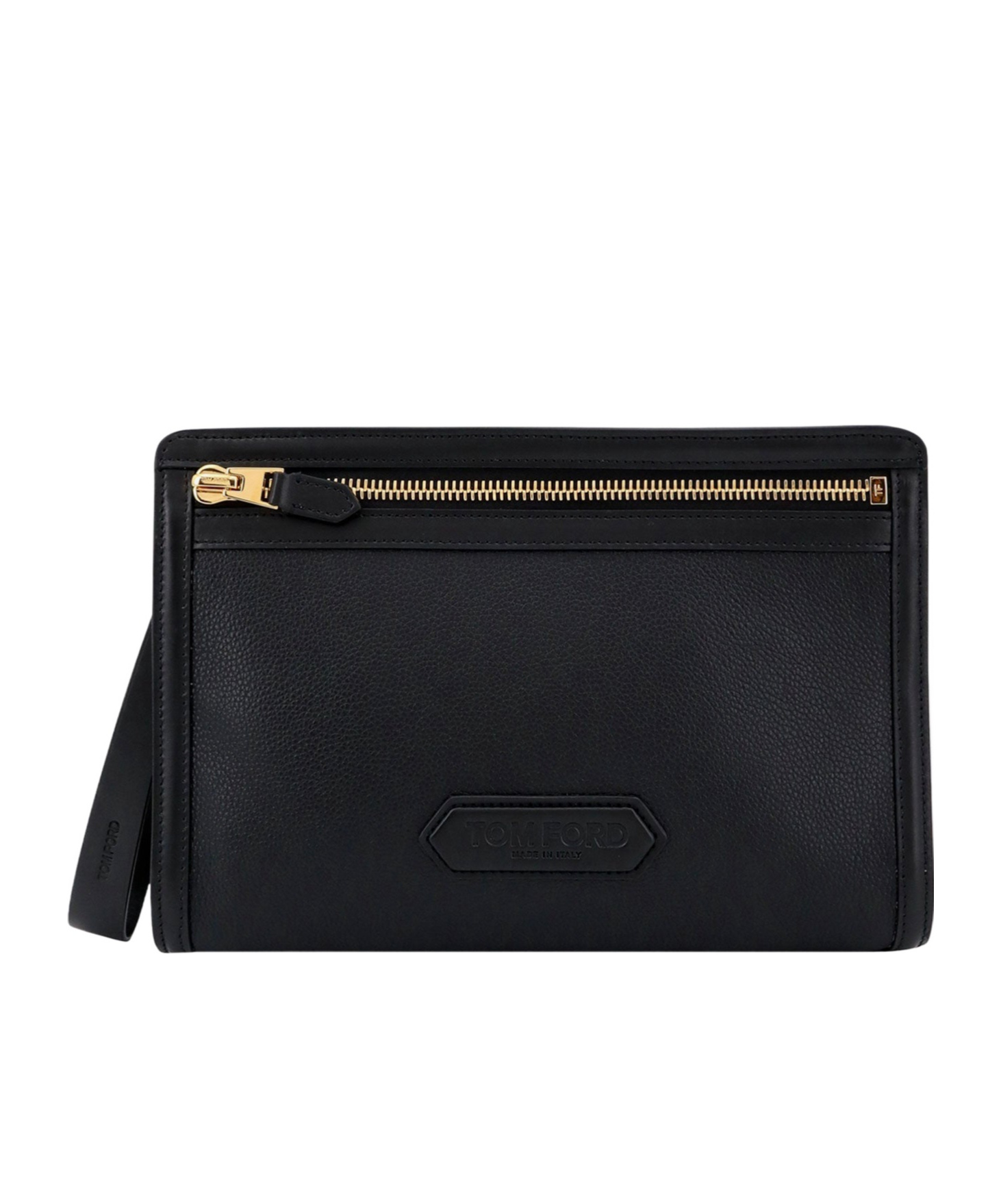 Tom Ford Embossed-logo Leather Clutch In Black