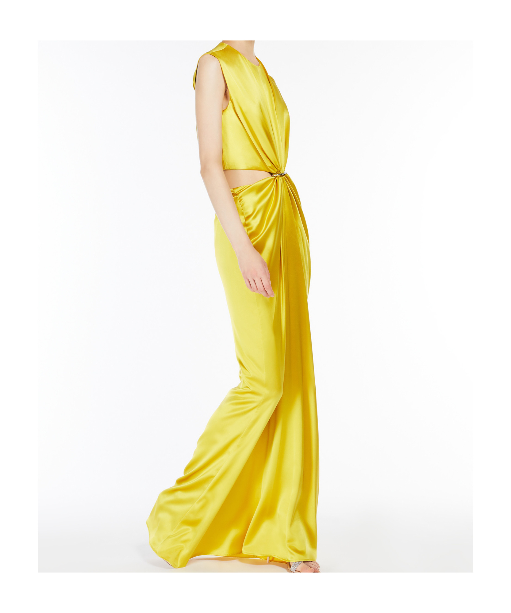 Max Mara Front Draped Dress With Metal Ring Accent In Yellow