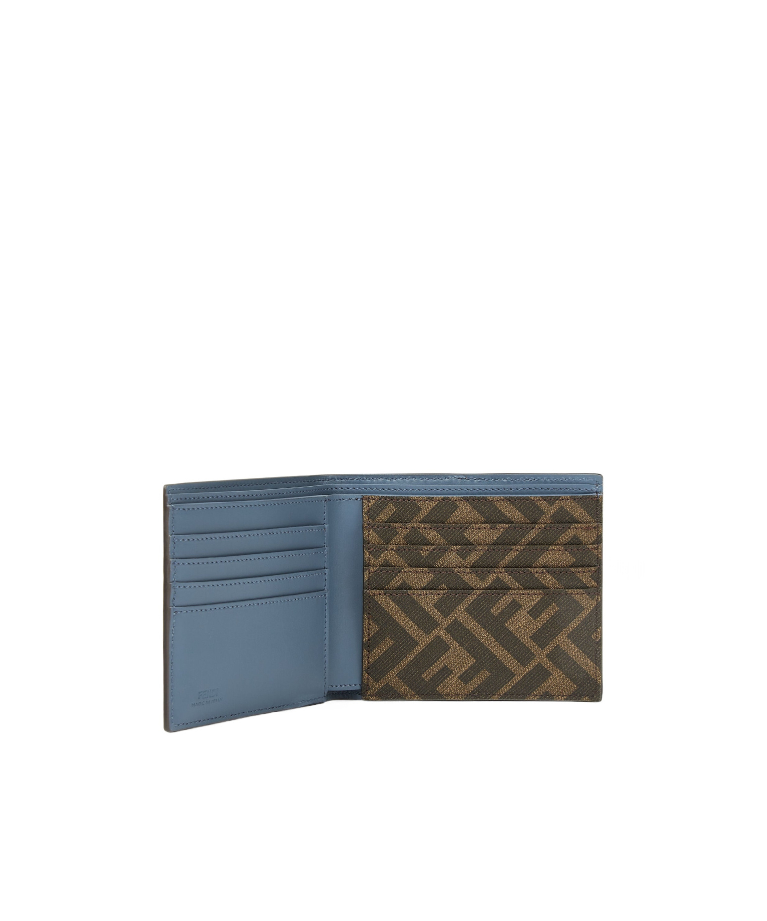 Fendi Brown Ff Canvas And Light Blue Leather Compact Bi-fold Wallet In Blue