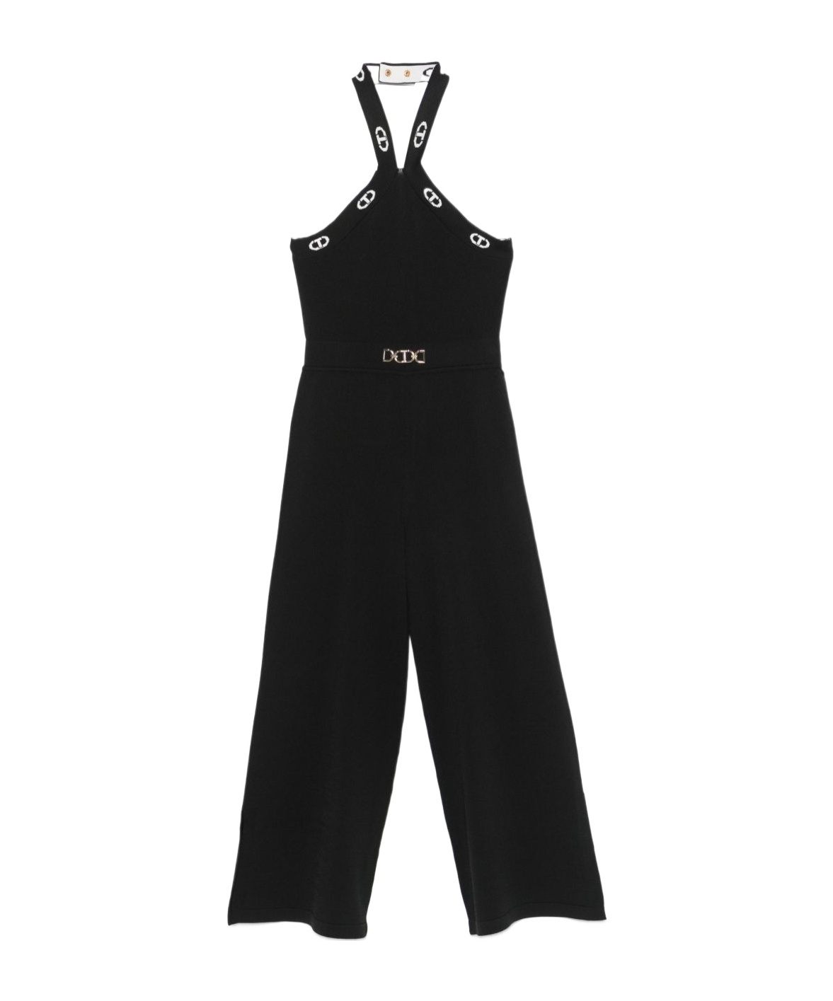 Twinset Knit Jumpsuit With Jacquard Oval T In Black