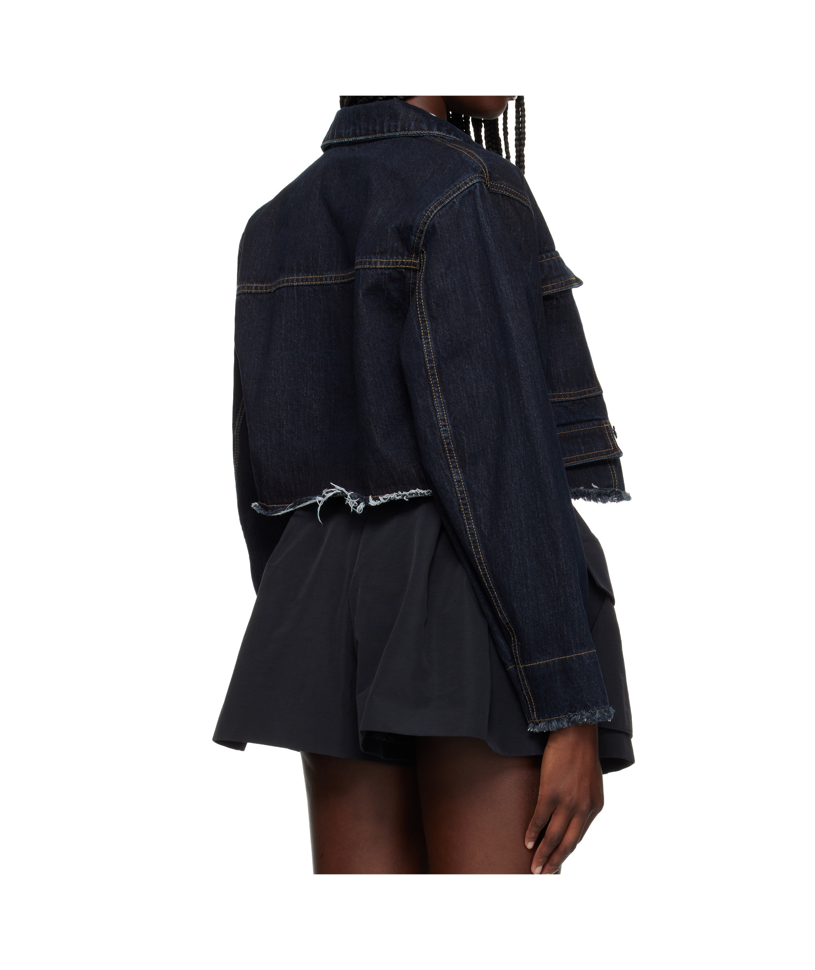We11 Done Navy Cropped Denim Jacket In Blue