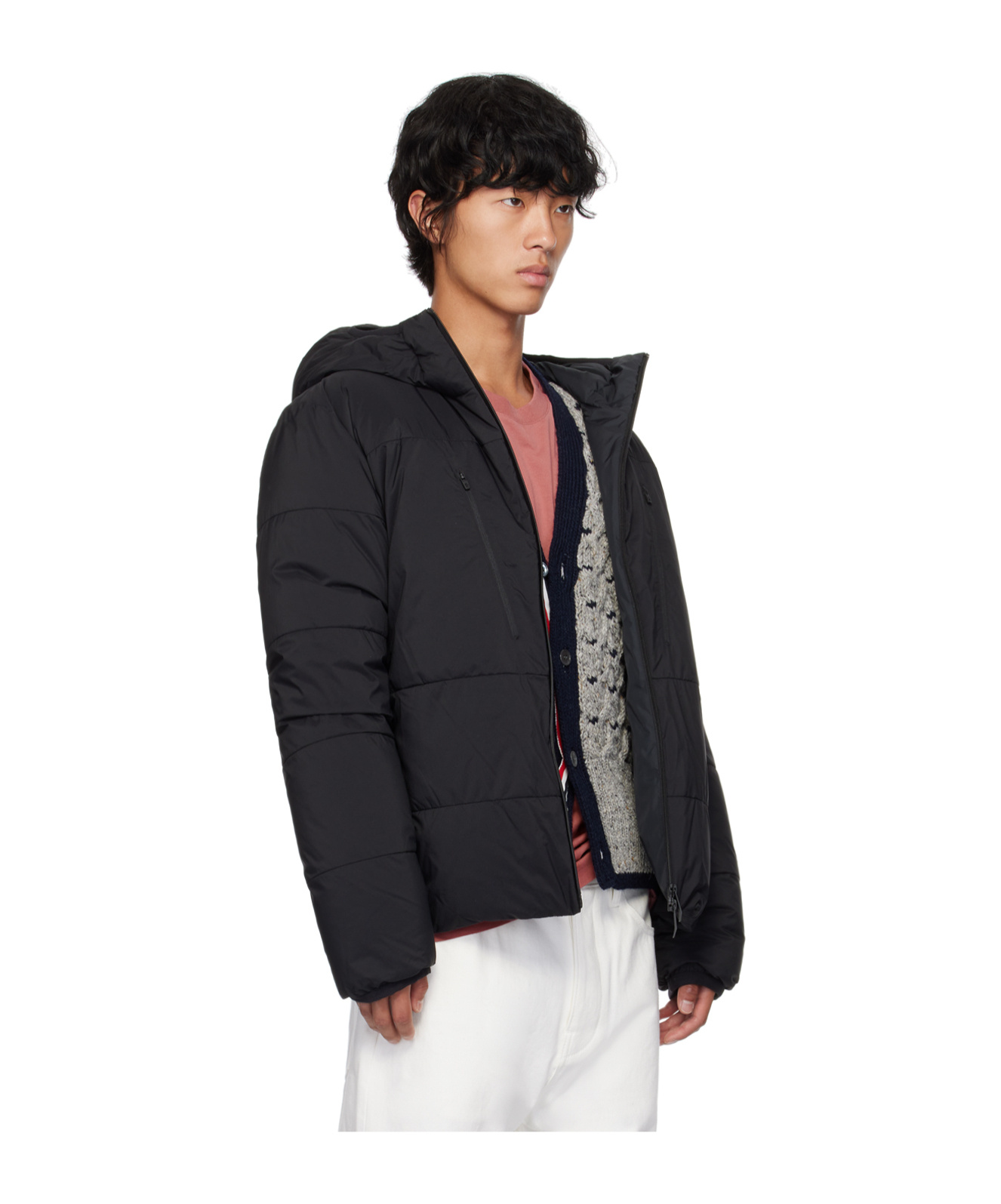 Moncler Right-collar Hooded Down Jacket In Black