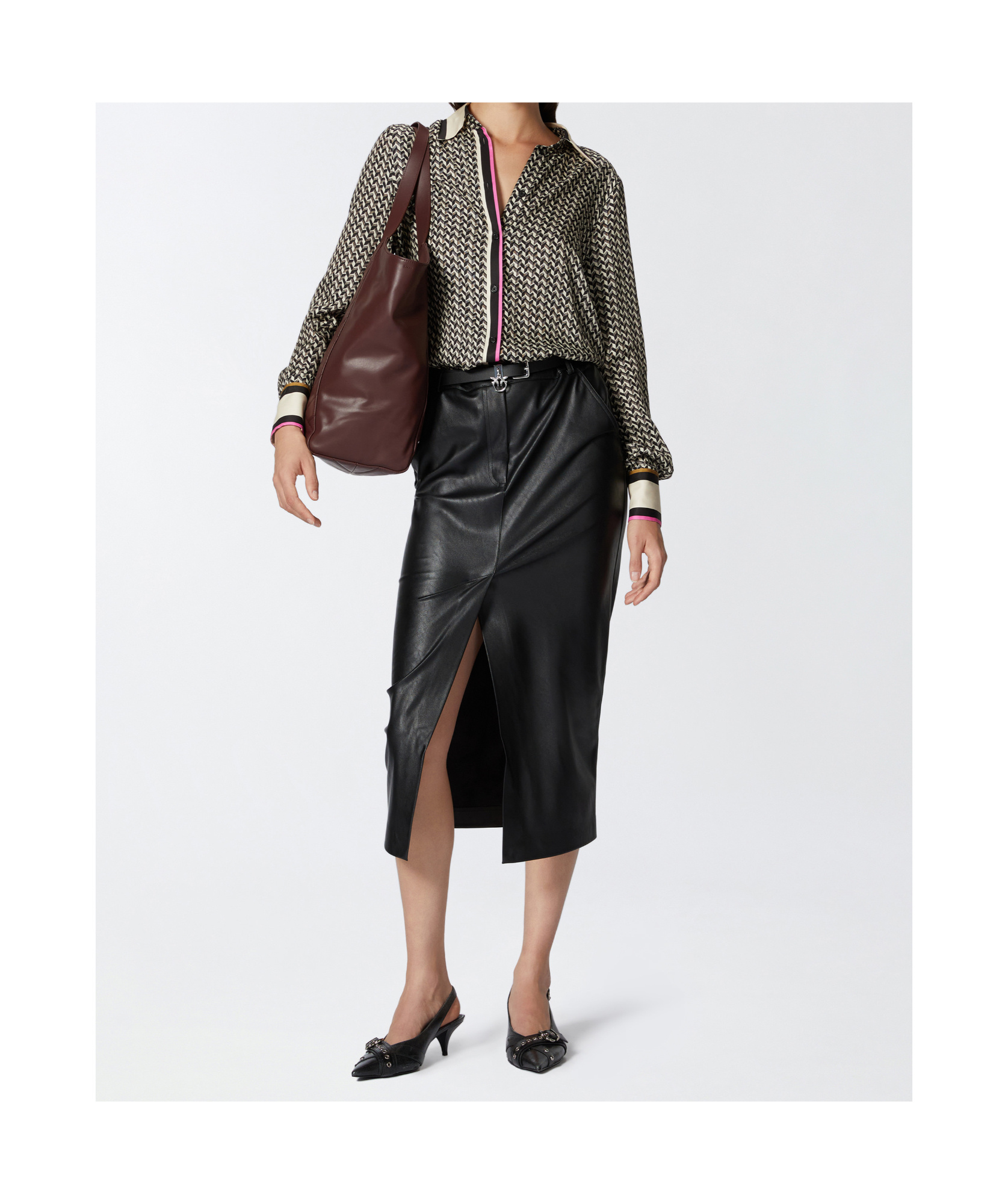 Pinko New Nora Geometric-print Shirt In Black