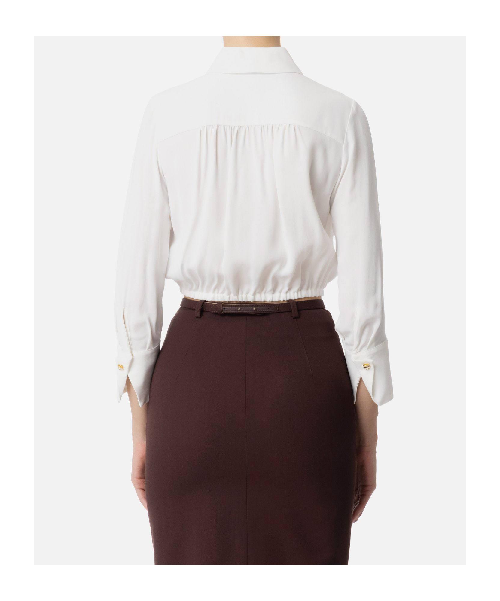 Elisabetta Franchi Georgette Cropped Shirt With Elastic Band In White