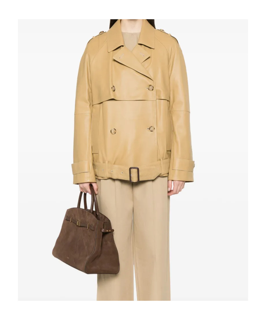 Totême Tan Short Trench Leather Jacket In Nude