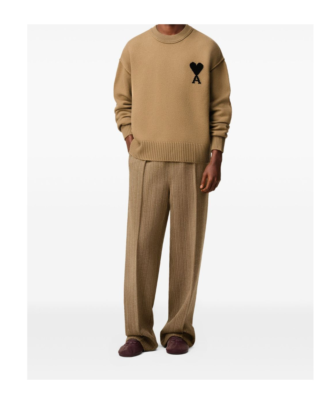 Ami Alexandre Mattiussi Ami Bronze Knit Sweater With Inside-out Seams And Heart Logo In Brown