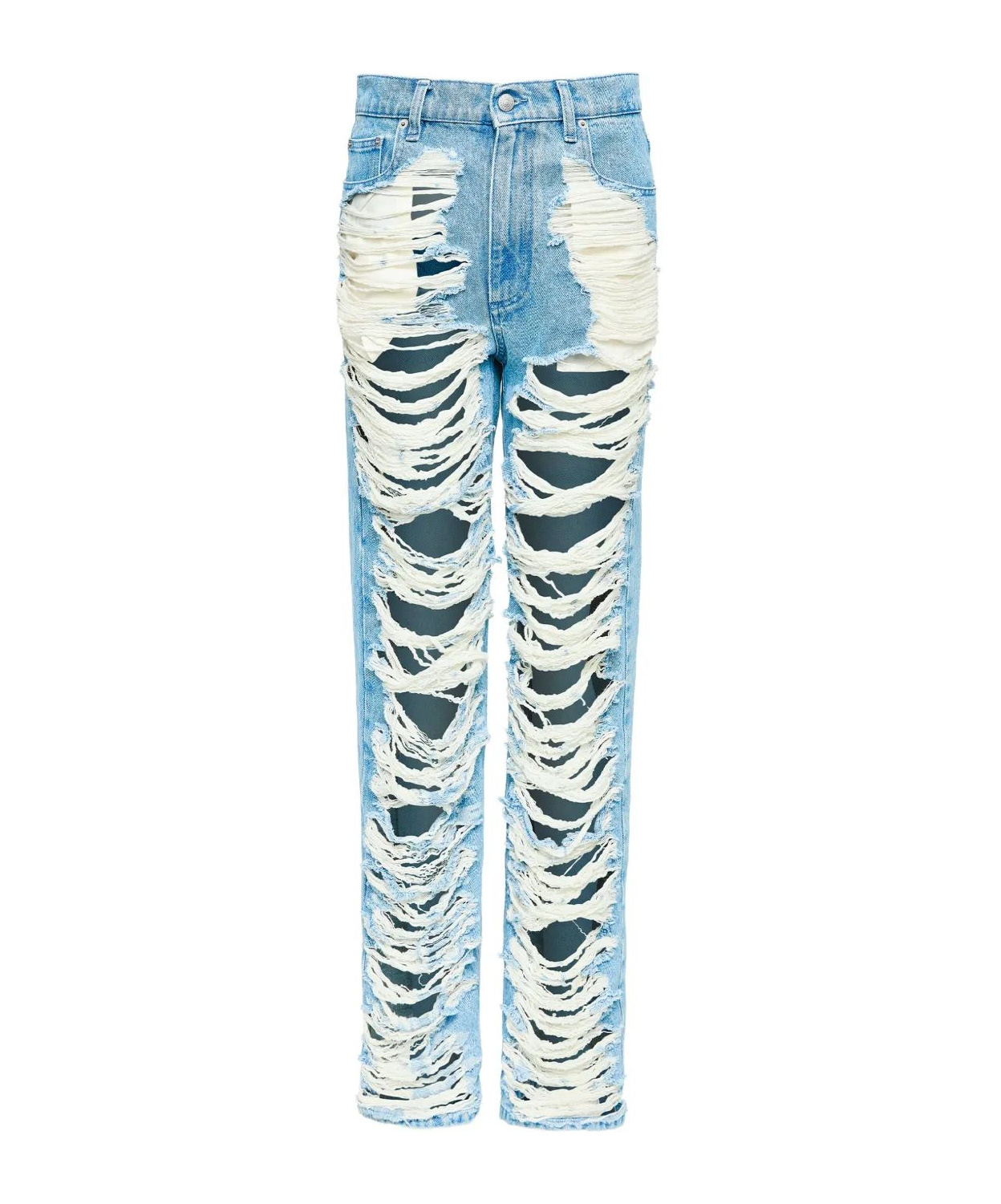 Mm6 Maison Margiela Mm6 By Maison Margiela Distressed Straight Leg Denim Jeans With White Stitching In White