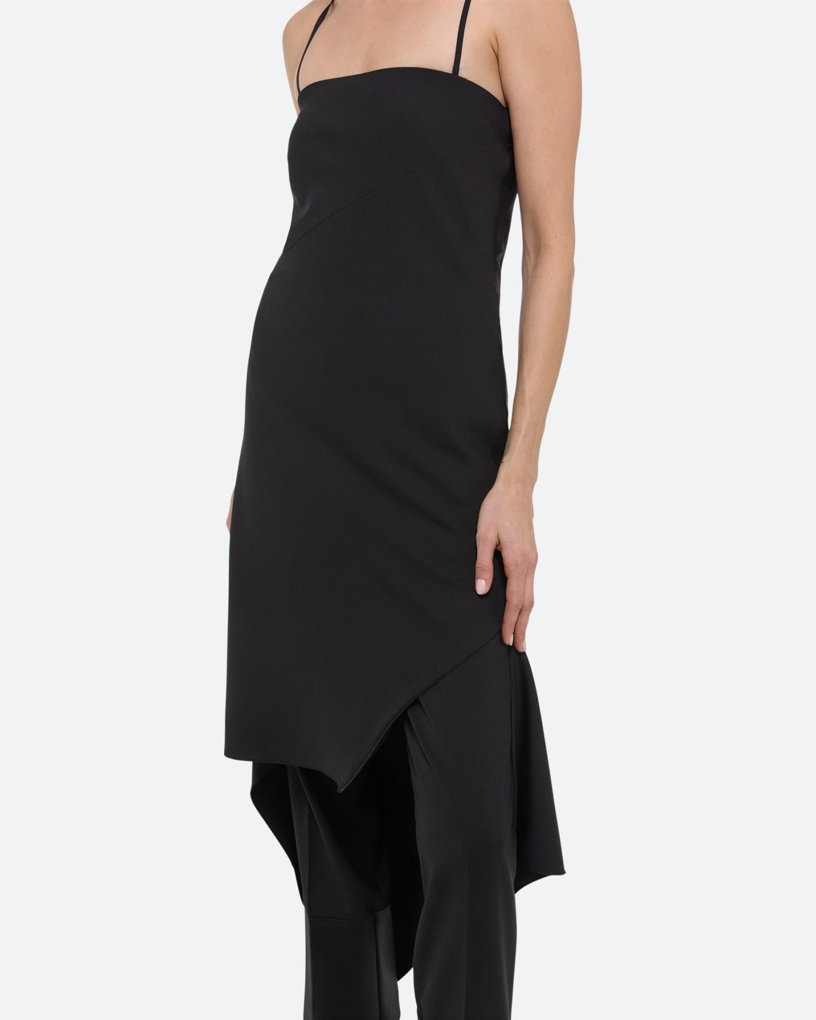 Helmut Lang Asymmetrical Hem Midi Dress In Black